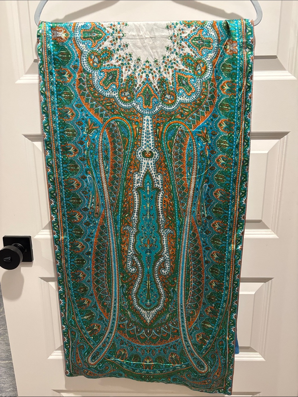 Teal Paisley Pure Silk - Wool Scarf Wrap